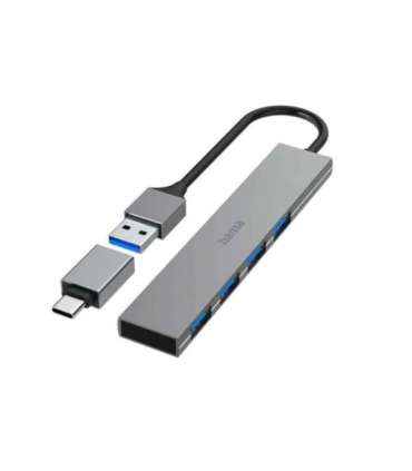 USB jagaja Hama 4 pesa USB 3.0 Ultra-Slim + USB-C Adapter
