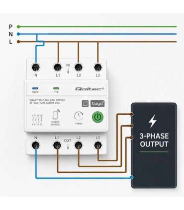 Three phase 63A relay for DIN rail 3P+N Timer