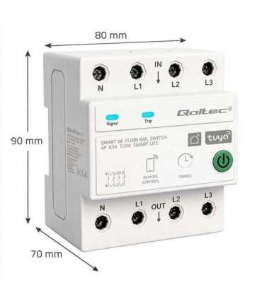 Three phase 63A relay for DIN rail 3P+N Timer