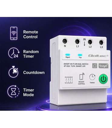Three phase 63A relay for DIN rail 3P+N Timer