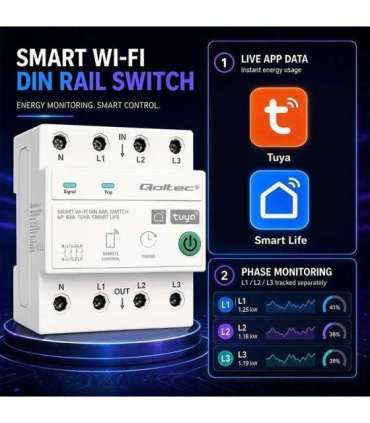 Three phase 63A relay for DIN rail 3P+N Timer