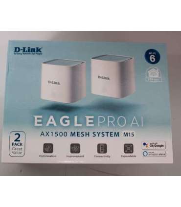 SALE OUT. D-Link M15-2 EAGLE PRO AI AX1500 Mesh System D-Link EAGLE PRO AI AX1500 Mesh System M15-2 (2-pack) 802.11ax
