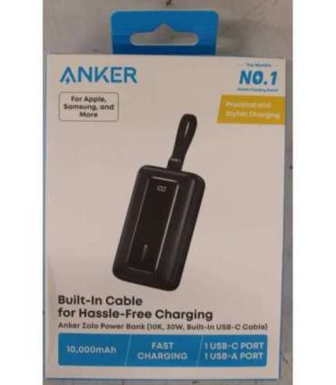Anker Power Bank with Built-In USB-C Cable A1688H11 10000 mAh Black DAMAGED PACKAGING