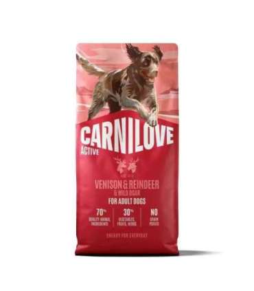 CARNILOVE ACTIVE Dog Dry Made with Venison & Reindeer & Wild Boar for Active Adult All Breeds 12 kg