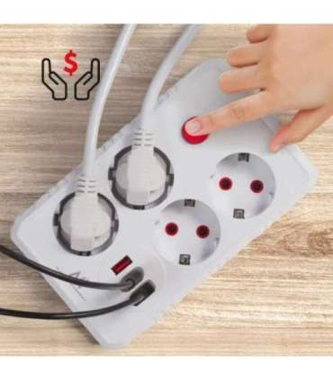 Power strip MCE393 W, 4 sockets 3xUSB, 110-240V AC 50/60Hz. 2.1A max 2500W, 3m white
