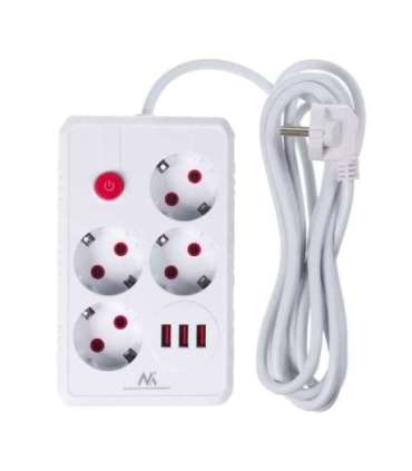 Power strip MCE393 W, 4 sockets 3xUSB, 110-240V AC 50/60Hz. 2.1A max 2500W, 3m white