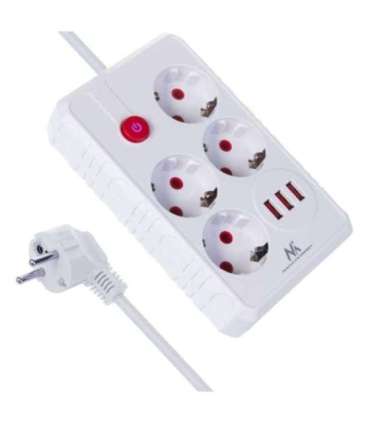 Power strip MCE393 W, 4 sockets 3xUSB, 110-240V AC 50/60Hz. 2.1A max 2500W, 3m white