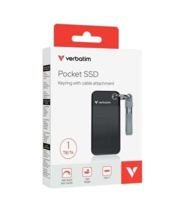 Verbatim 32190 Pocket SSD Black/Grey, 1 TB, USB Type-C, 3.2 Gen 2, 1000 MB/s, 10 Gbit/s, Black, Grey