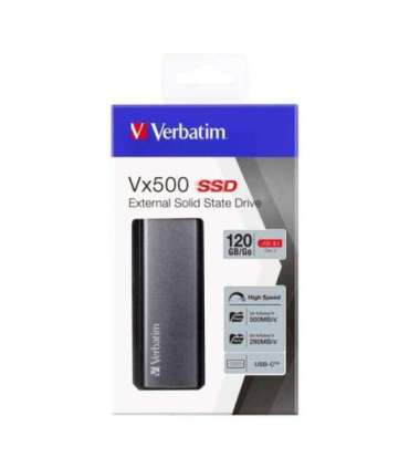 Verbatim 47441 Vx500 External SSD, 120 GB, USB Type-C, 3.2 Gen 2, 500 MB/s, Silver