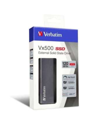 Verbatim 47441 Vx500 External SSD, 120 GB, USB Type-C, 3.2 Gen 2, 500 MB/s, Silver