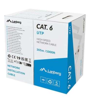 LANBERG LAN CABLE UTP CAT.6 305M SOLID CU LSZH GREY CPR + FLUKE PASSED