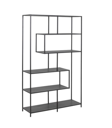 Riiul SEAFORD 114x35xH185cm, must, riiulid: must saare melamiin, raam: must metall