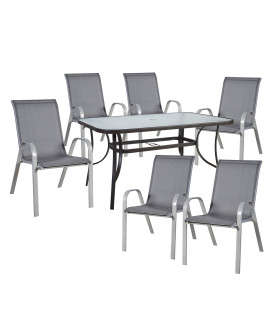 Aiamööblikomplekt DUBLIN laud ja 6 tooli, hall