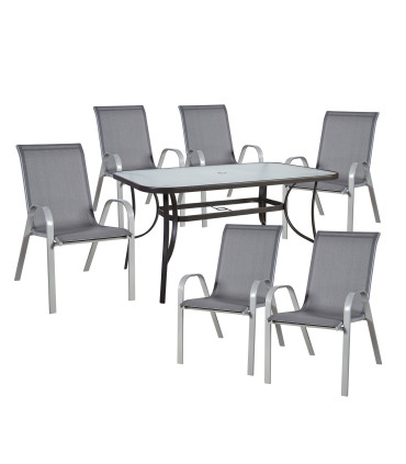 Aiamööblikomplekt DUBLIN laud ja 6 tooli, hall