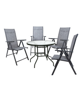 Aiamööblikomplekt DUBLIN laud ja 4 kokkupandavat tooli, hall