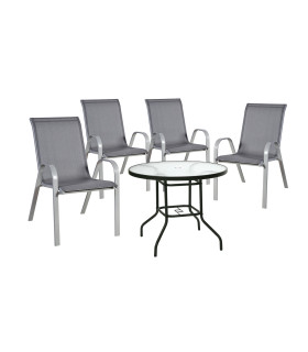 Aiamööblikomplekt DUBLIN laud ja 4 tooli, hall