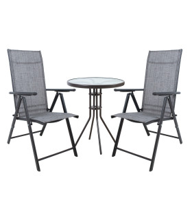 Aiamööblikomplekt DUBLIN laud ja 2 kokkupandavat tooli, hall