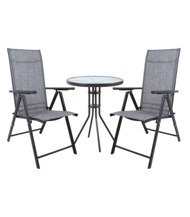 Aiamööblikomplekt DUBLIN laud ja 2 kokkupandavat tooli, hall
