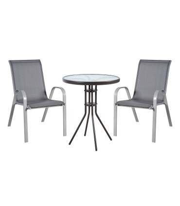 Aiamööblikomplekt DUBLIN laud ja 2 tooli, hall