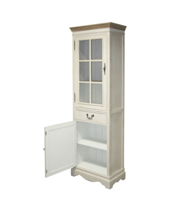 Шкаф-витрина SAMIRA 60x35xH195,5см, антично-белый/натуральный