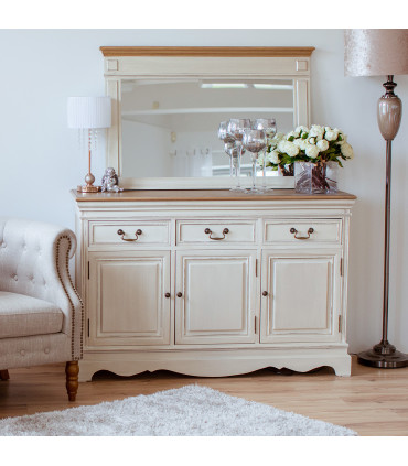 Комод SAMIRA 131,5x43xH87см, антично-белый/натуральный