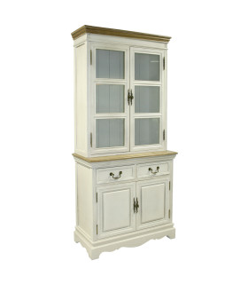 Шкаф-витрина SAMIRA 85,5x39,5/31xH189,5см, антично-белый/натуральный