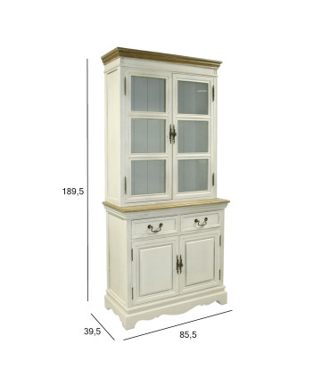Шкаф-витрина SAMIRA 85,5x39,5/31xH189,5см, антично-белый/натуральный