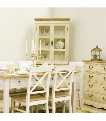 Шкаф-витрина SAMIRA 85,5x39,5/31xH189,5см, антично-белый/натуральный