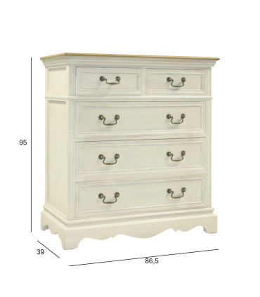 Kummut SAMIRA 86,5x39xH95cm, antiikvalge/naturaalne