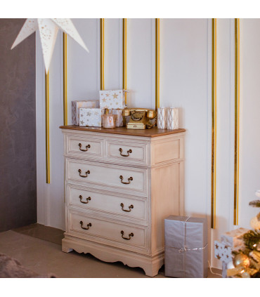 Комод SAMIRA 86,5x39xH95см, антично-белый/натуральный