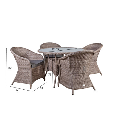 Aiamööblikomplekt SIENA laud ja 4 tooli