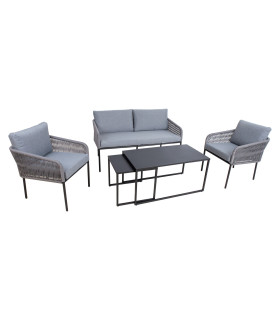 Aiamööblikomplekt LEVINE 2 lauda, diivan ja 2 tooli, hall