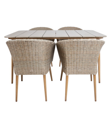 Aiamööblikomplekt NORWAY laud, 4 tooli, 147x90xH73cm, 61x62xH76cm, alumiiniumraam, kunstrotang