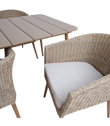 Aiamööblikomplekt NORWAY laud, 4 tooli, 147x90xH73cm, 61x62xH76cm, alumiiniumraam, kunstrotang