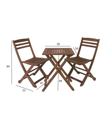 Rõdukomplekt ROUEN laud ja 2 tooli, meranti