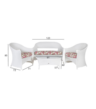 Садовая мебель WHISTLER диван, 2 стула и стол, pама: алюминий с плетением из пластика, цвет: белый