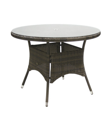 Laud WICKER D100xH71cm, lauaplaat: läbipaistev klaas, alumiiniumraam plastikpunutisega, värvus: tumepruun