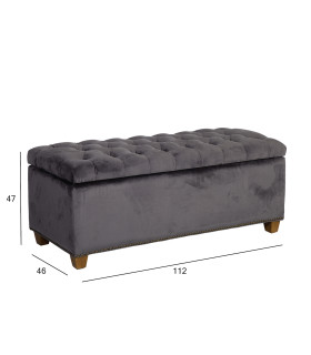Скамья HOLMES VELVET с ящиком, 112x46xH47см, матерял покрытия: бархат, цвет: тёмно-серый