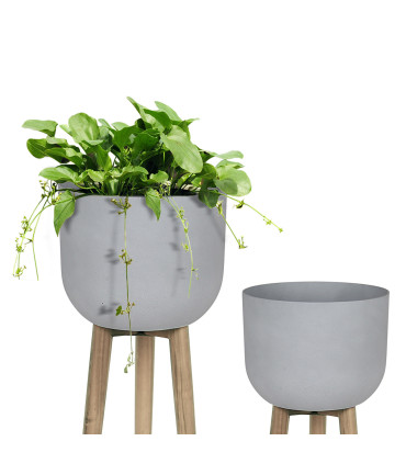 Lillepott SANDSTONE puidust jalgadega D36xH62,5cm, hall