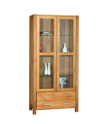 Шкаф-витрина CHICAGO NEW с 2 стеклянные дверцы и 2 ящика, 91x40xH190см, дерево: дубовый шпон, цвет: натуральный