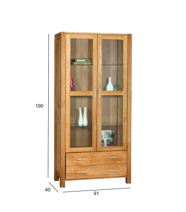 Vitriinkapp CHICAGO NEW 2-klaasuksega ja 2-sahtliga, 91x40xH190cm, puit: tammespoon/MDF, värvus: naturaalne, õlitatud