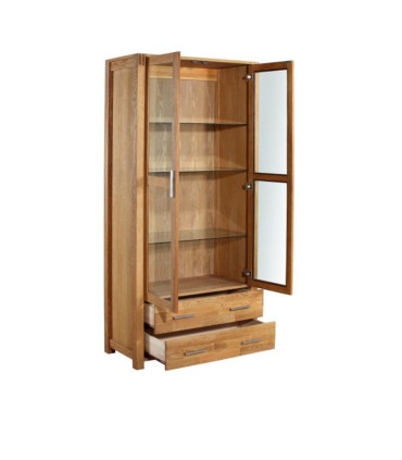 Шкаф-витрина CHICAGO NEW с 2 стеклянные дверцы и 2 ящика, 91x40xH190см, дерево: дубовый шпон, цвет: натуральный