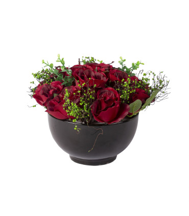 Искусственный цветок RED VELVET, розы в чёрной вазе