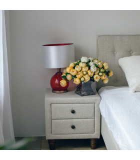 Настольный светильник LUXO H45см, красное стекло, абажур: белый / оранжевый атласный шёлк