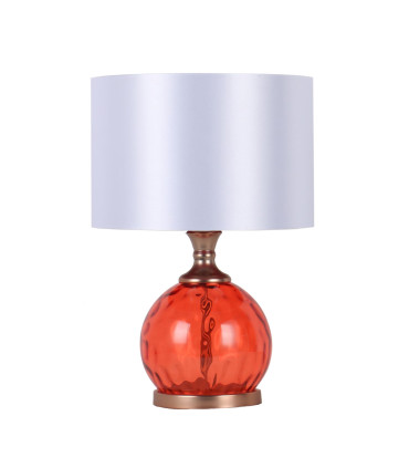 Настольный светильник LUXO H45см, красное стекло, абажур: белый / оранжевый атласный шёлк