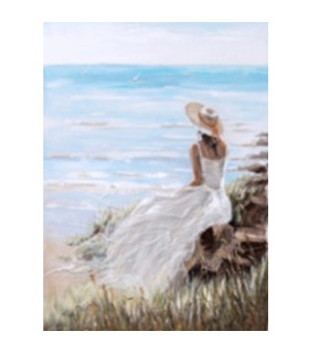 Картина маслом 90х120см, дама на пляже