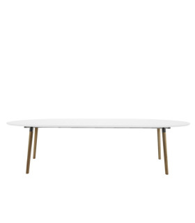 Söögilaud BELINA 170/270x100xH74cm, pikendatav, lauaplaat: puit, värvus: valge, jalad: puit, kroom-dekooriga
