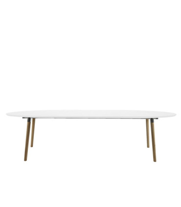 Söögilaud BELINA 170/270x100xH74cm, pikendatav, lauaplaat: puit, värvus: valge, jalad: puit, kroom-dekooriga