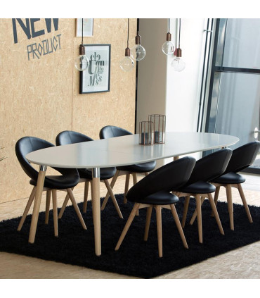 Söögilaud BELINA 170/270x100xH74cm, pikendatav, lauaplaat: puit, värvus: valge, jalad: puit, kroom-dekooriga