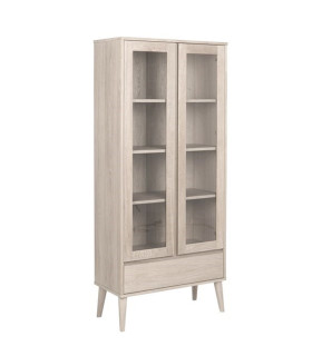 Шкаф-витрина NAGANO 37x80xH178см, с 2-стеклянными дверьми и ящик, материал: массив дерева/шпон дуба, промасленный